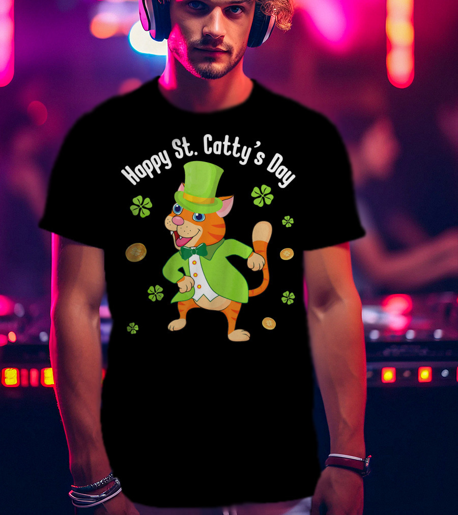 Hoppy St. Catty's Day Irish Cat Leprechaun Dance Gold Shamrock T-Shirt