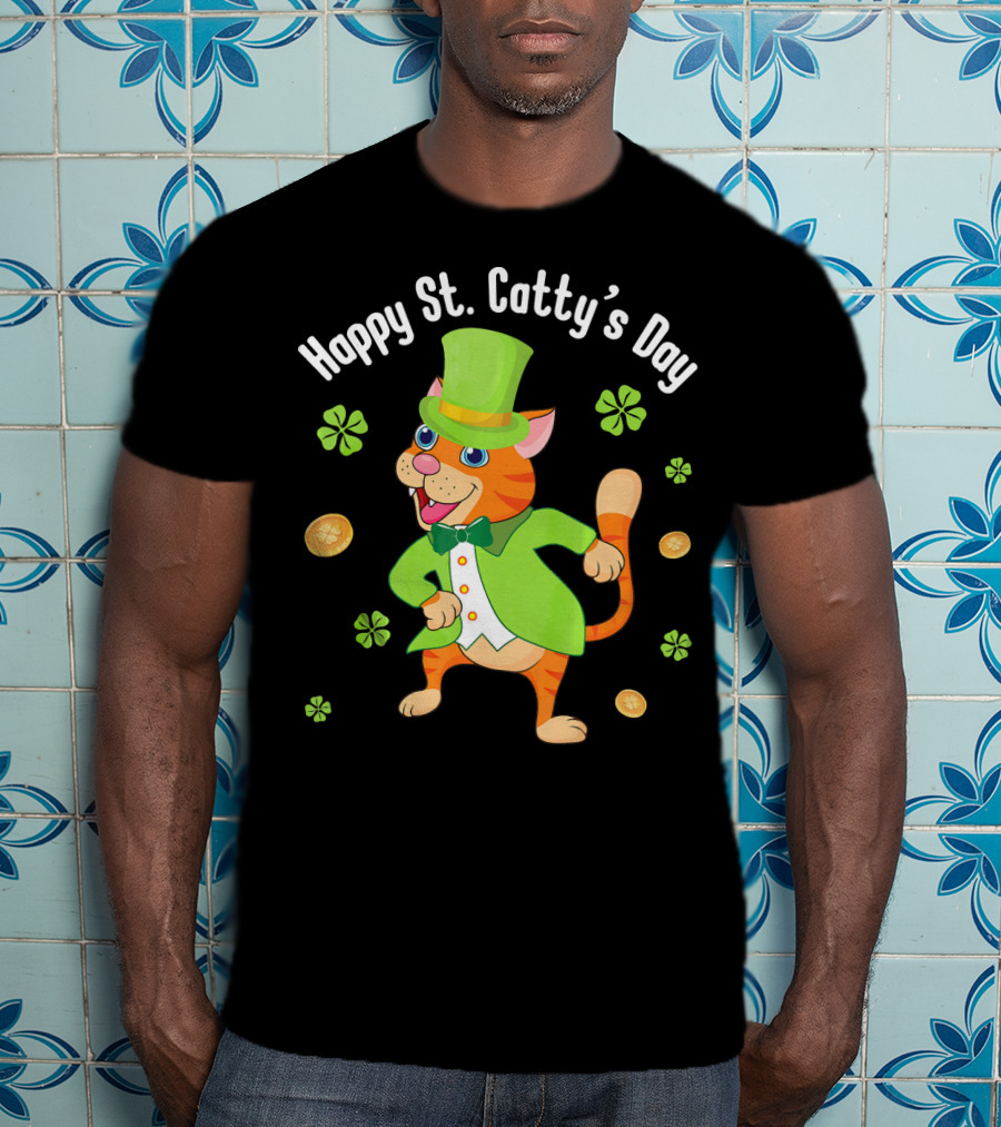 Hoppy St. Catty's Day Irish Cat Leprechaun Dance Gold Shamrock T-Shirt