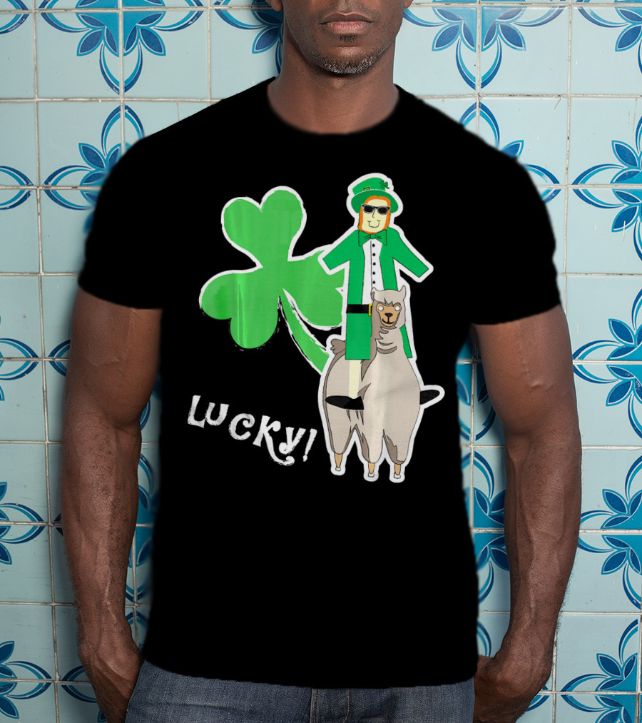 Lucky Leprechaun Riding Llama With Shamrock Irish T-Shirt