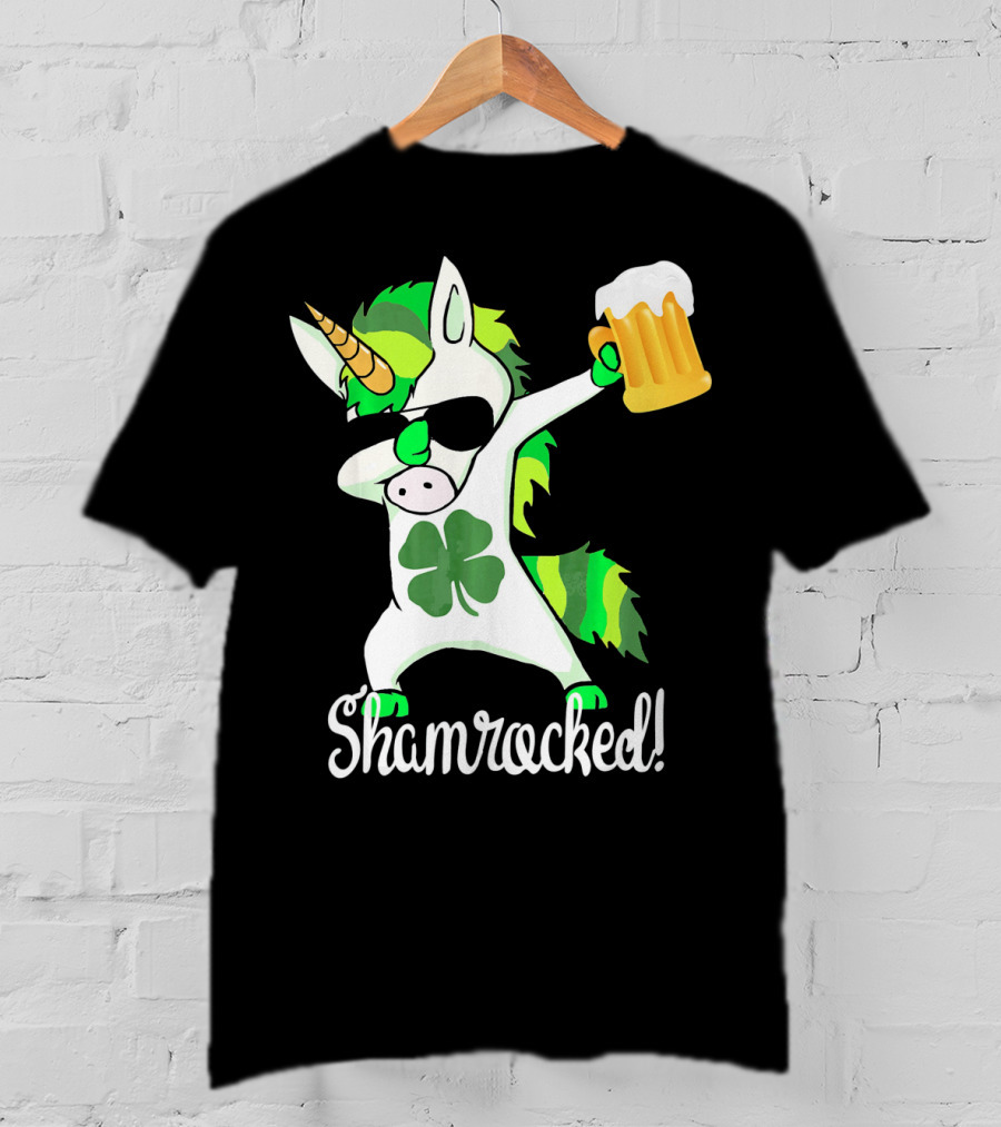 Shamrocked Funny St. Patrick's Day Unicorn With Beer Mug T-Shirt
