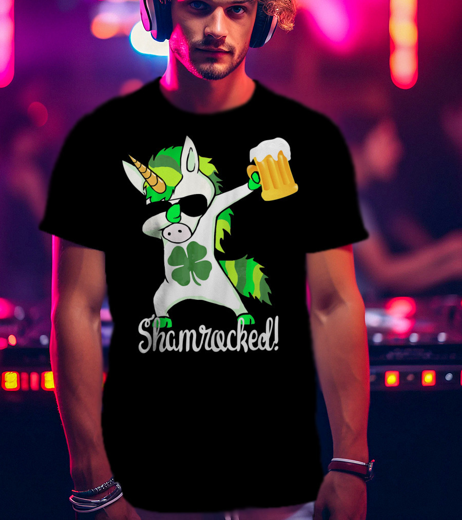 Shamrocked Funny St. Patrick's Day Unicorn With Beer Mug T-Shirt