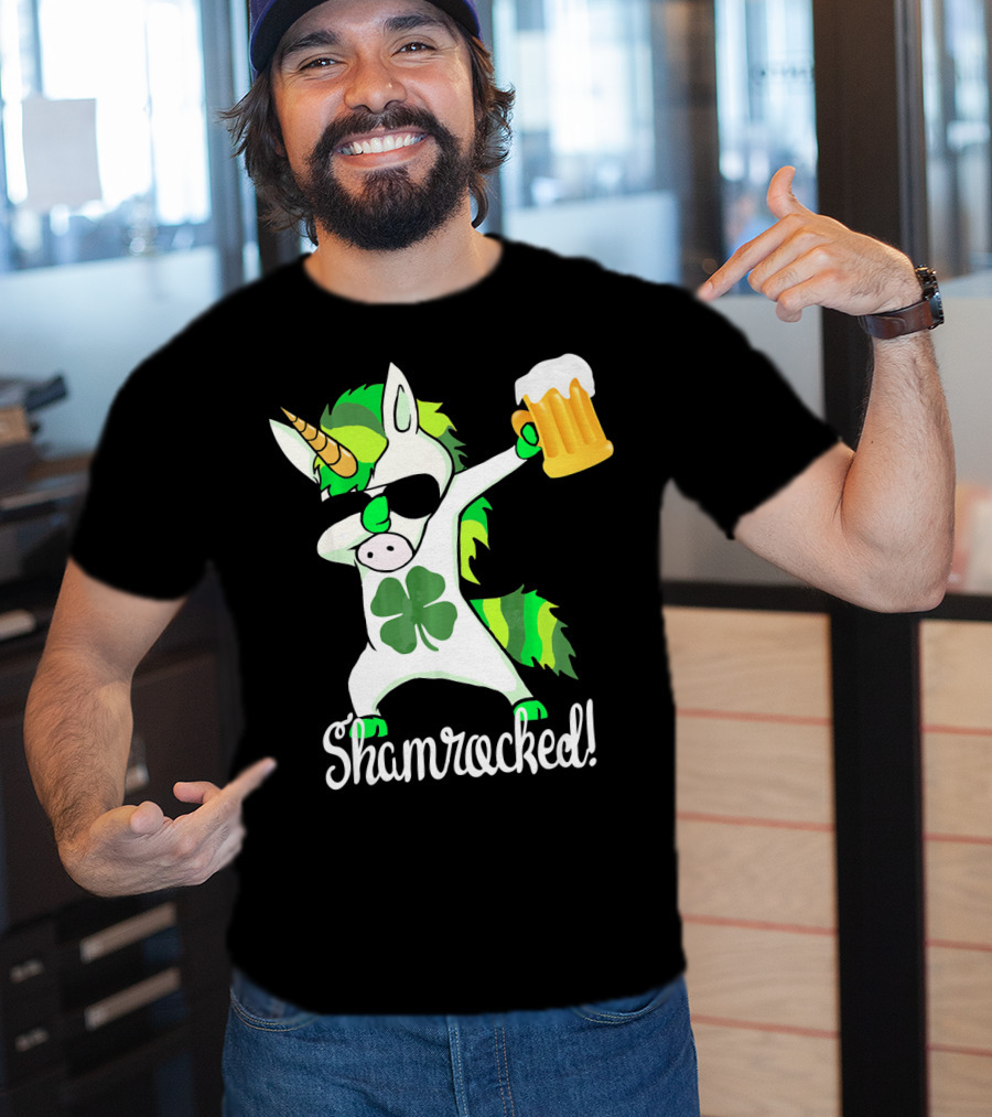 Shamrocked Funny St. Patrick's Day Unicorn With Beer Mug T-Shirt