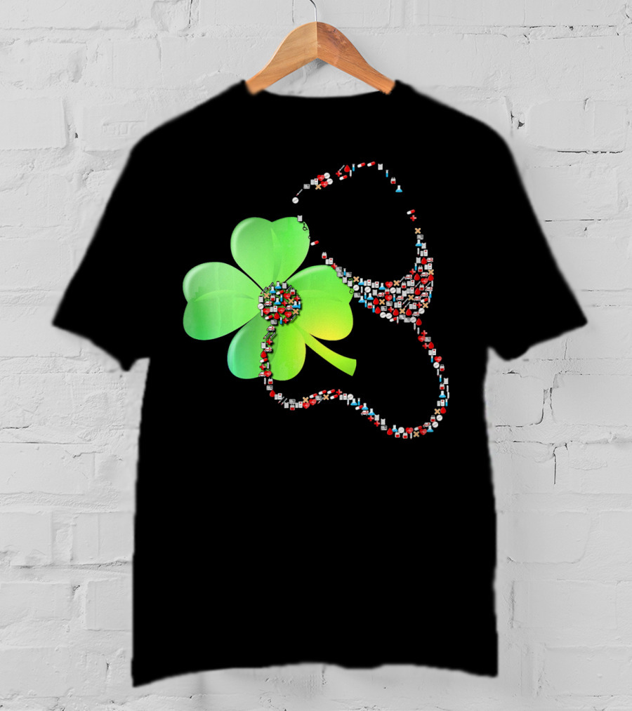 Shamrock Saint Patrick's Day Nurse Stethoscope Emoji Icons T-Shirt