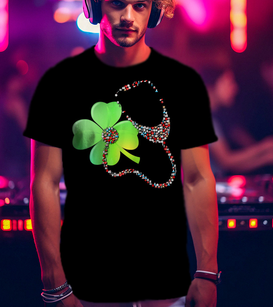 Shamrock Saint Patrick's Day Nurse Stethoscope Emoji Icons T-Shirt