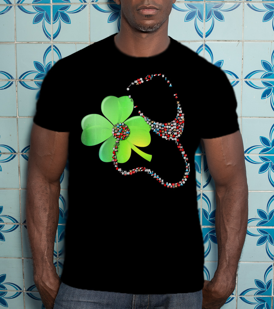 Shamrock Saint Patrick's Day Nurse Stethoscope Emoji Icons T-Shirt