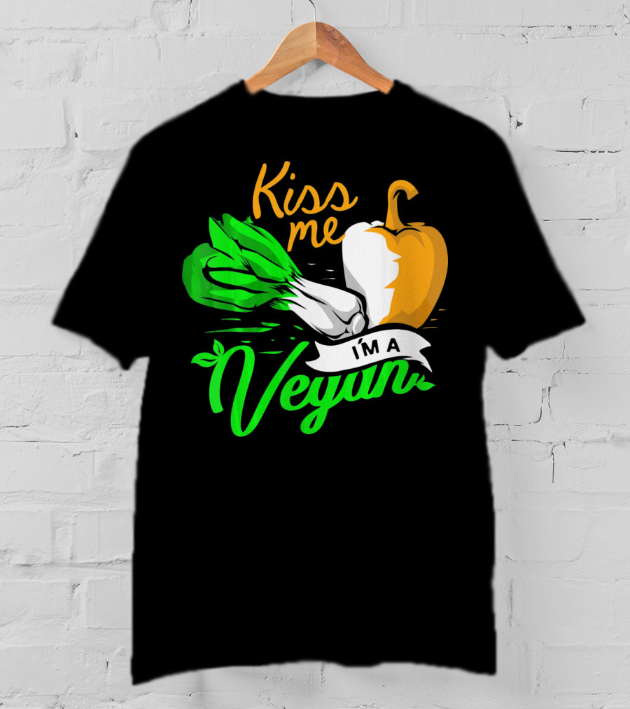 Kiss Me I'm A Vegan St. Patrick's Day Bell Pepper And Green Onions T-Shirt