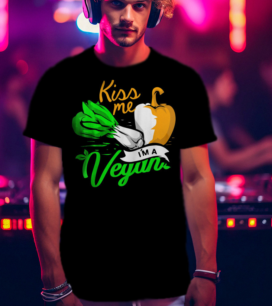 Kiss Me I'm A Vegan St. Patrick's Day Bell Pepper And Green Onions T-Shirt