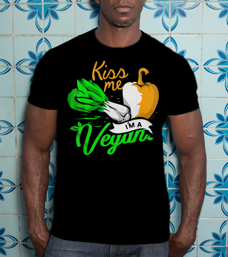Kiss Me I'm A Vegan St. Patrick's Day Bell Pepper And Green Onions T-Shirt