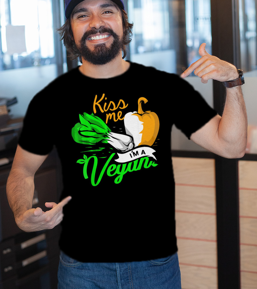 Kiss Me I'm A Vegan St. Patrick's Day Bell Pepper And Green Onions T-Shirt