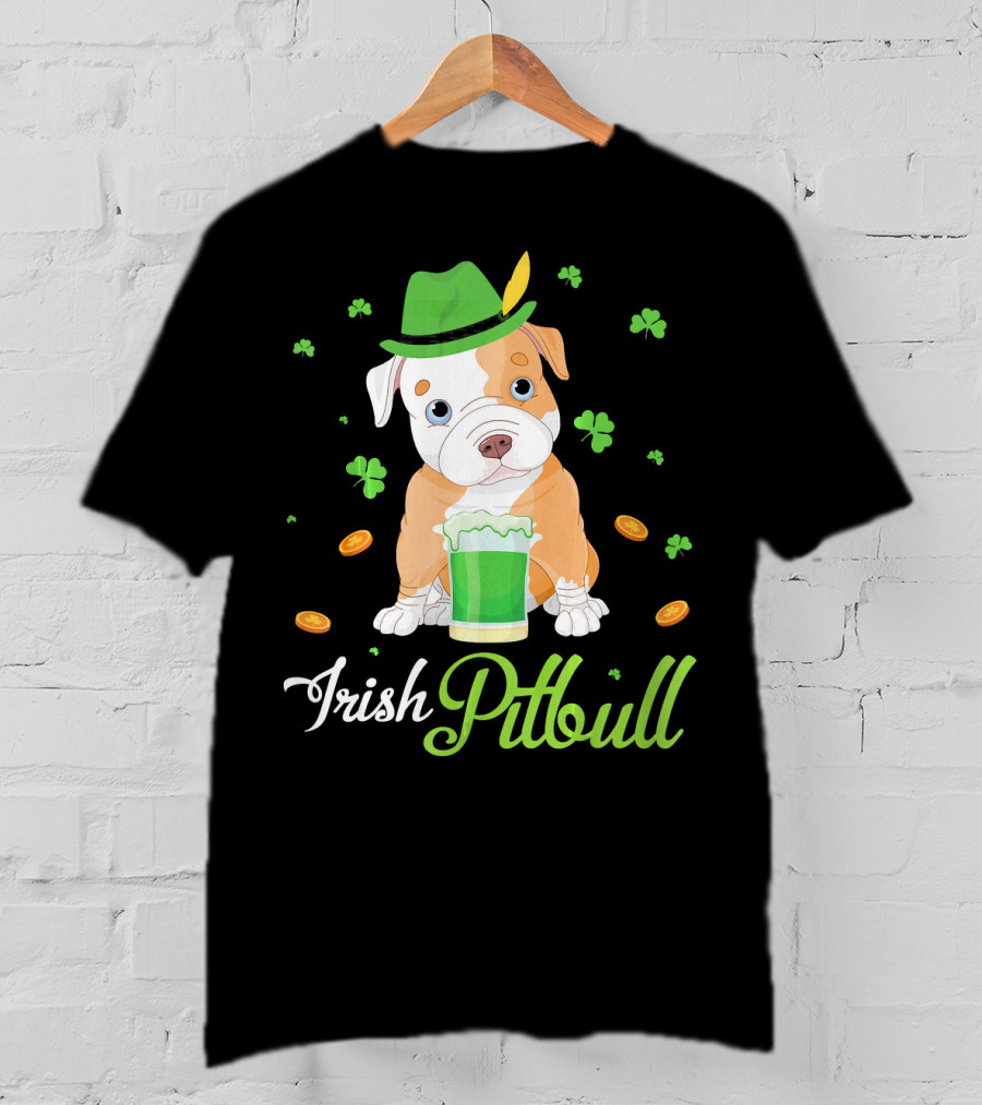 Irish Pitbull Shamrock Hat Beer Coins T-Shirt