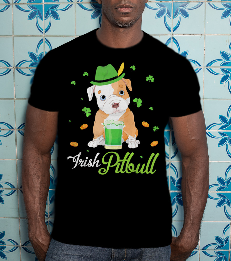 Irish Pitbull Shamrock Hat Beer Coins T-Shirt