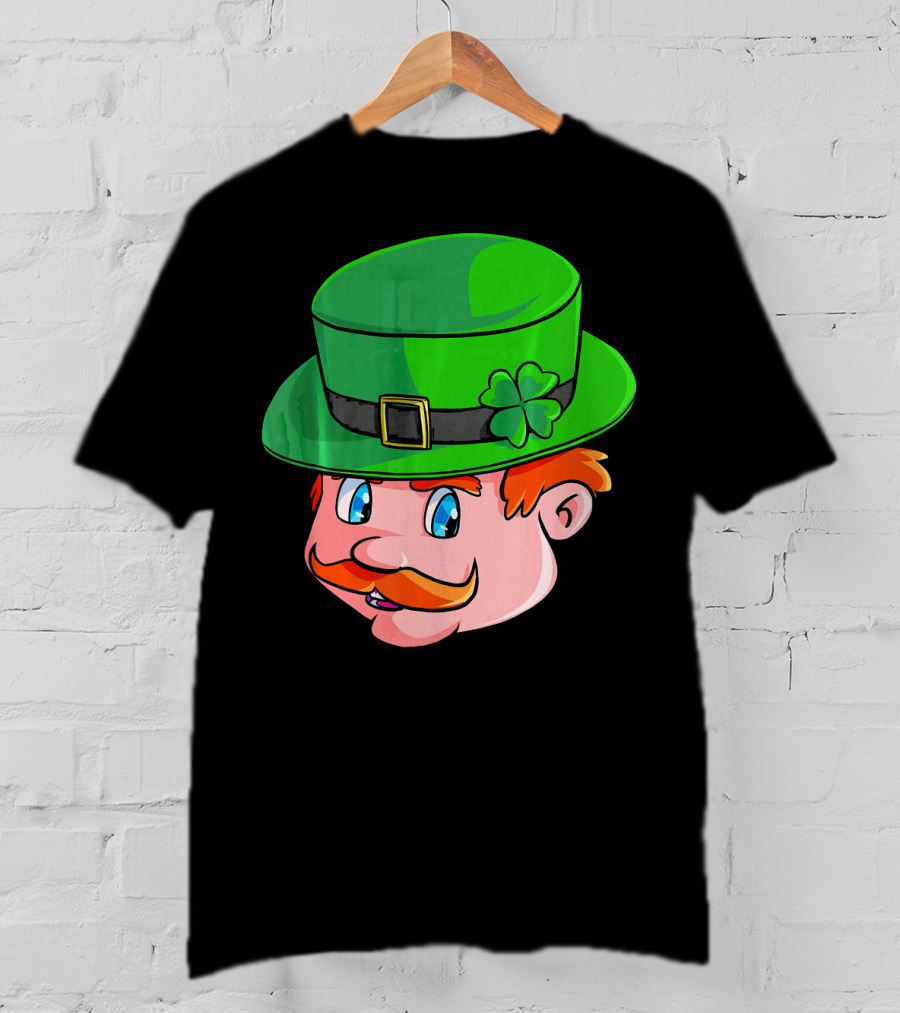 Leprechaun Face With Green Hat And Shamrock T-Shirt