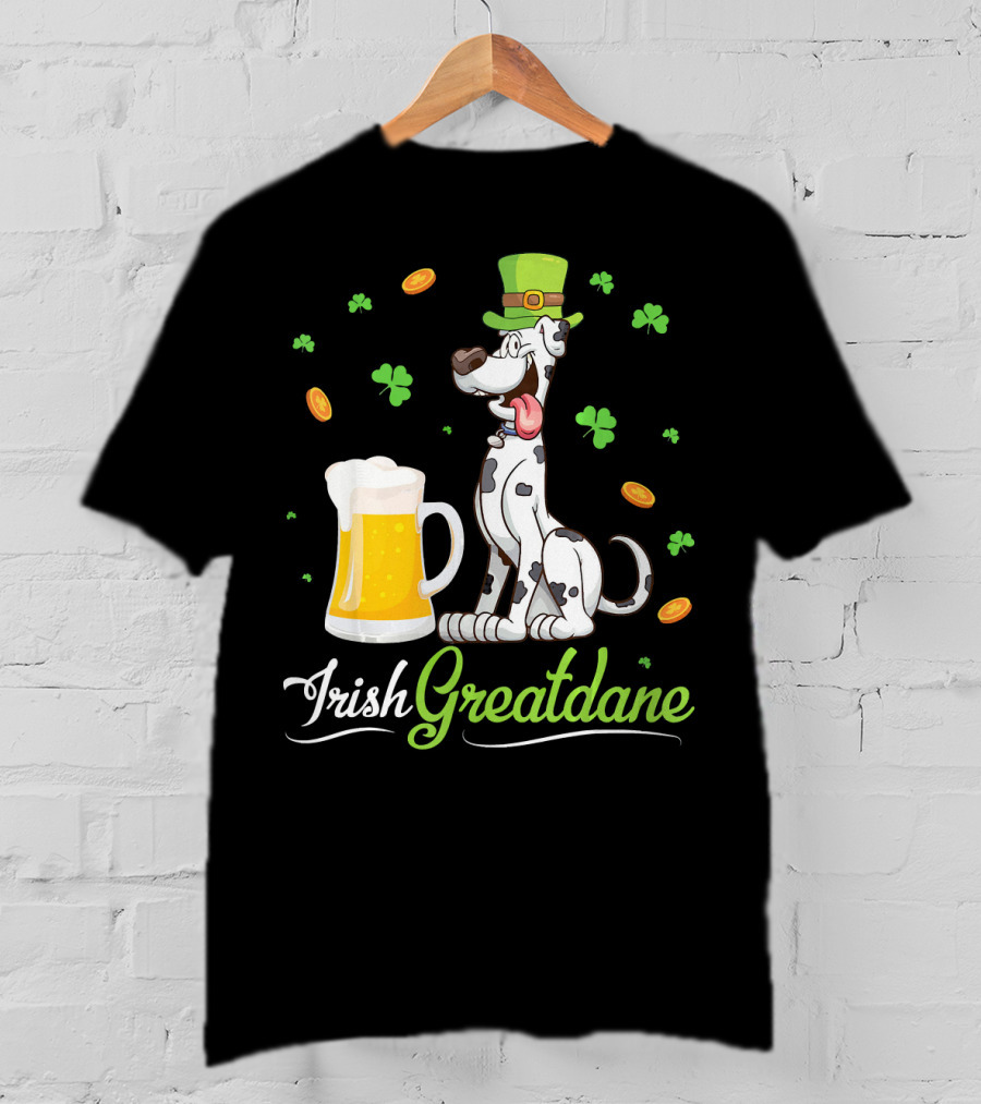 Irish Greatdane Leprechaun Shamrocks Beer Mug T-Shirt