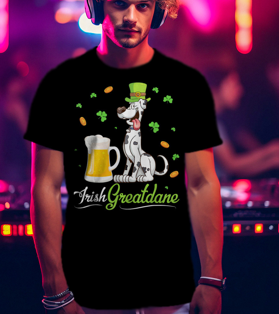Irish Greatdane Leprechaun Shamrocks Beer Mug T-Shirt