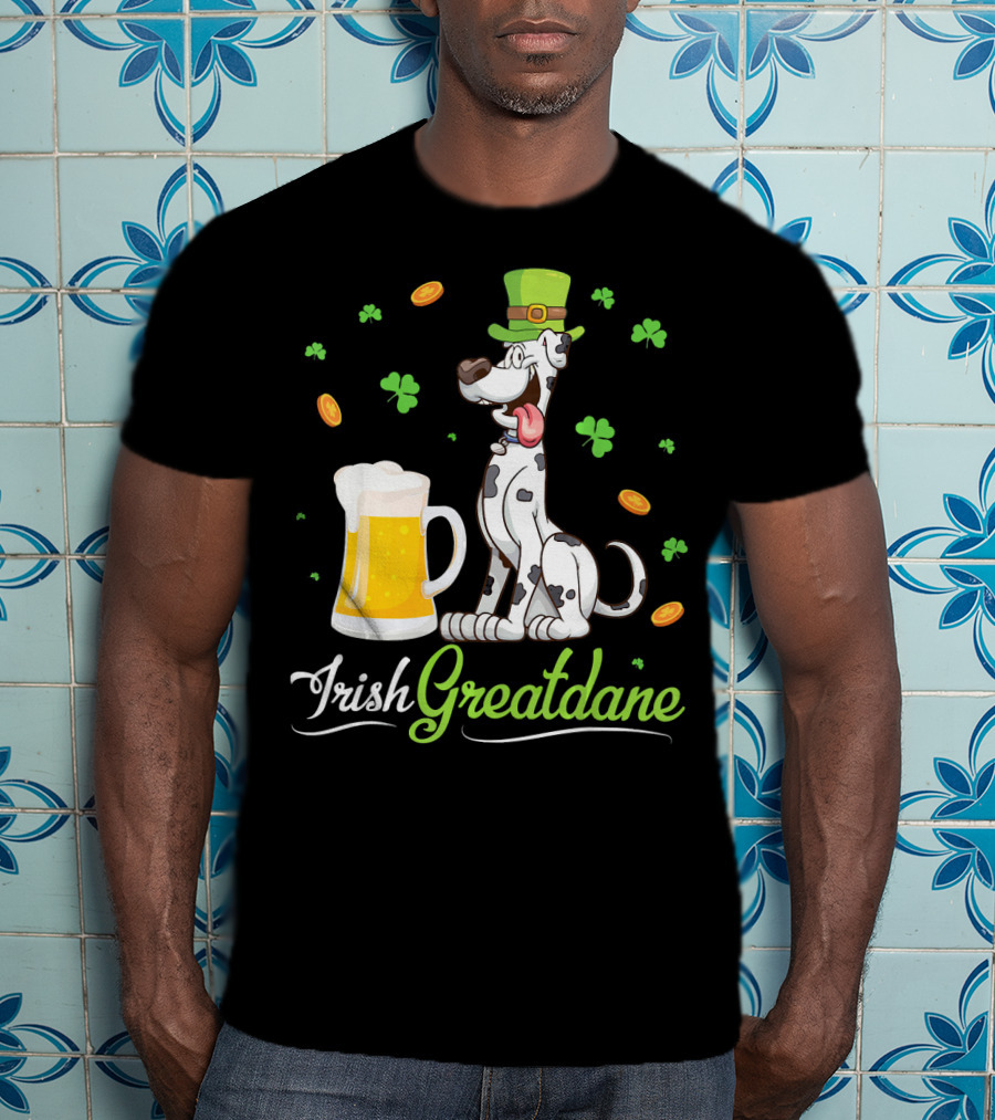 Irish Greatdane Leprechaun Shamrocks Beer Mug T-Shirt