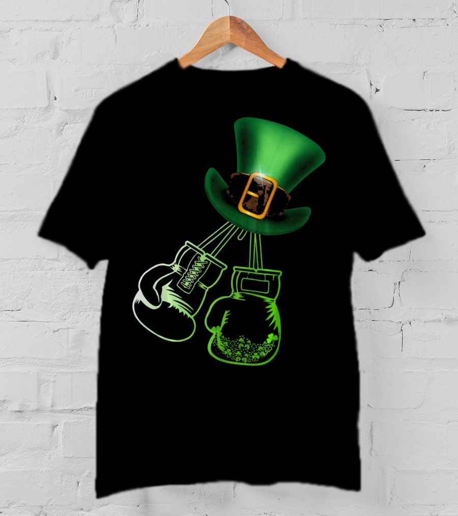Shamrock Boxing Glove Leprechaun Hat With Green Bowler Buckle T-Shirt