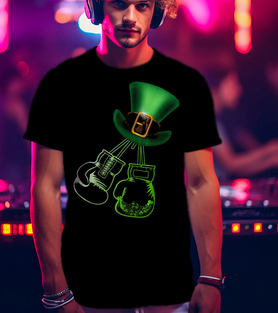 Shamrock Boxing Glove Leprechaun Hat With Green Bowler Buckle T-Shirt