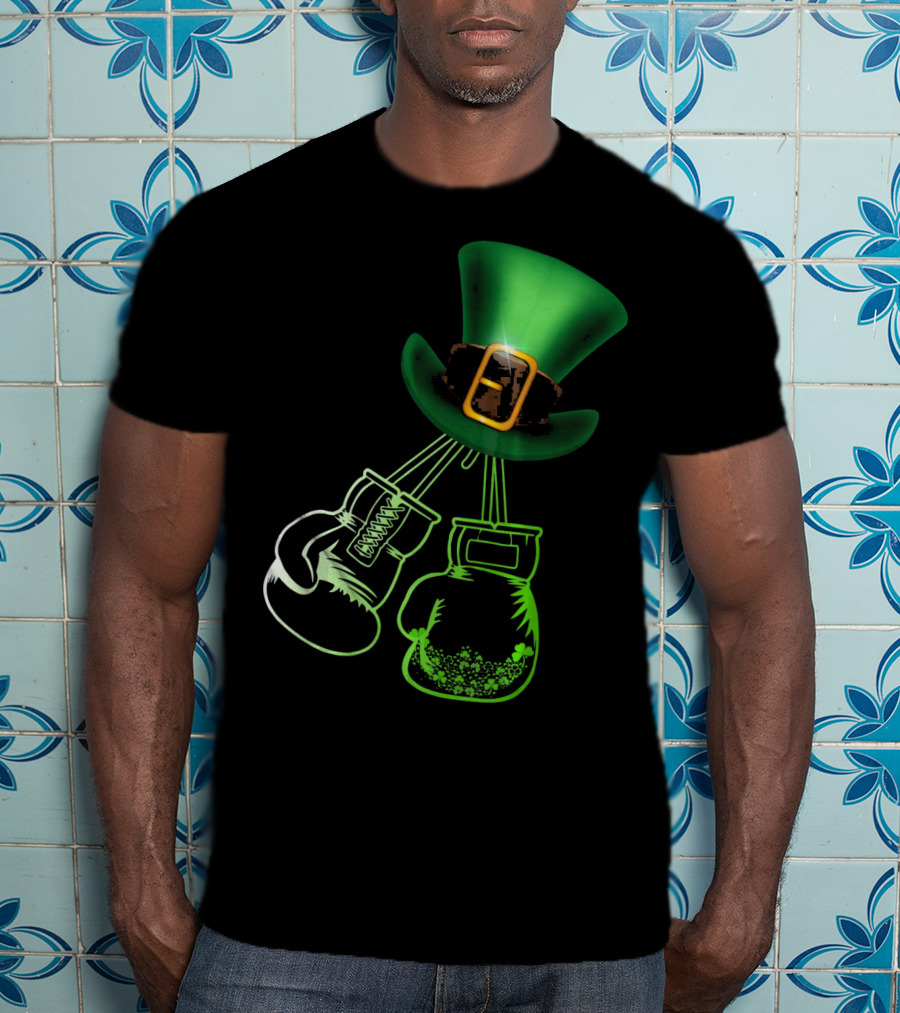 Shamrock Boxing Glove Leprechaun Hat With Green Bowler Buckle T-Shirt