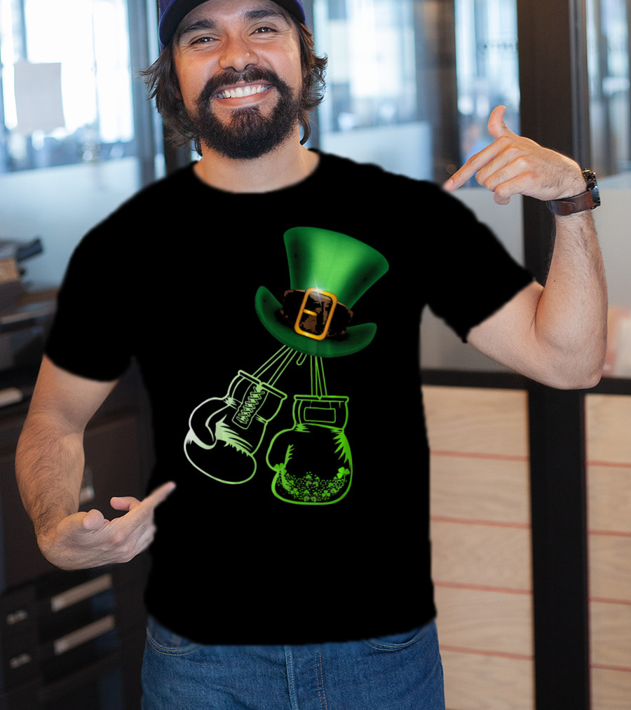 Shamrock Boxing Glove Leprechaun Hat With Green Bowler Buckle T-Shirt