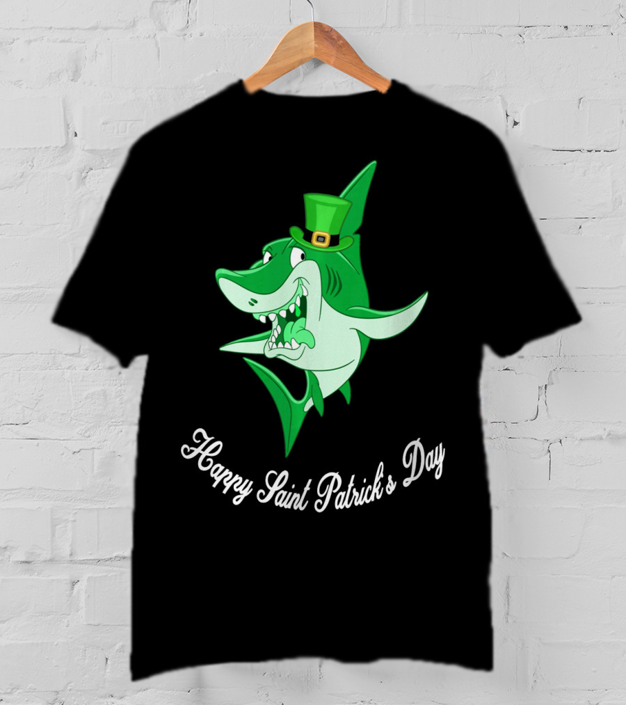 Happy Saint Patrick's Day Cute Shark Wearing Green Hat T-Shirt