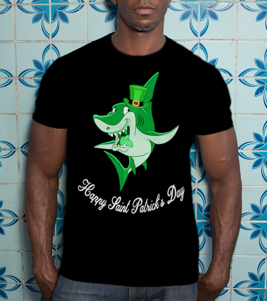 Happy Saint Patrick's Day Cute Shark Wearing Green Hat T-Shirt