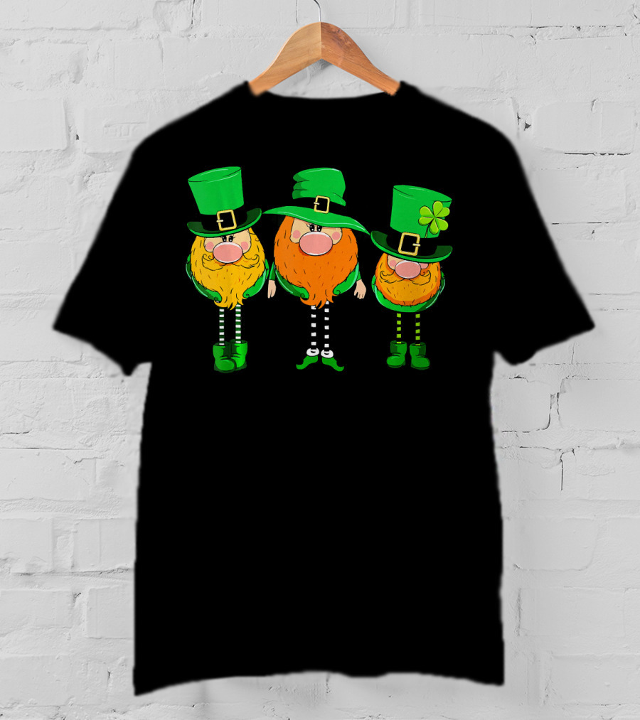 Irish Leprechaun Gnomes In Green Hats With Shamrock T-Shirt