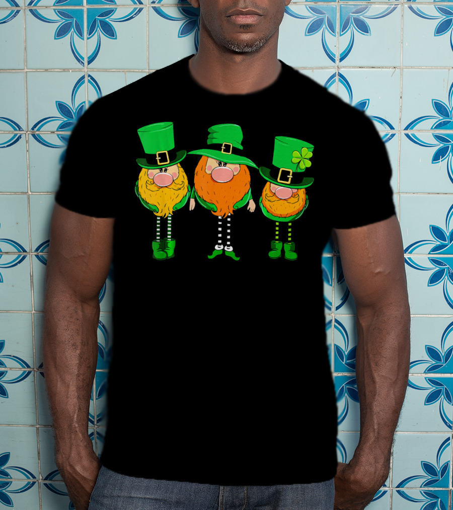 Irish Leprechaun Gnomes In Green Hats With Shamrock T-Shirt