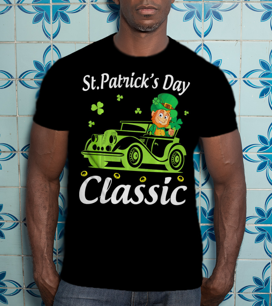 St. Patrick's Day Classic Leprechaun Drive Car Around Shamrocks T-Shirt