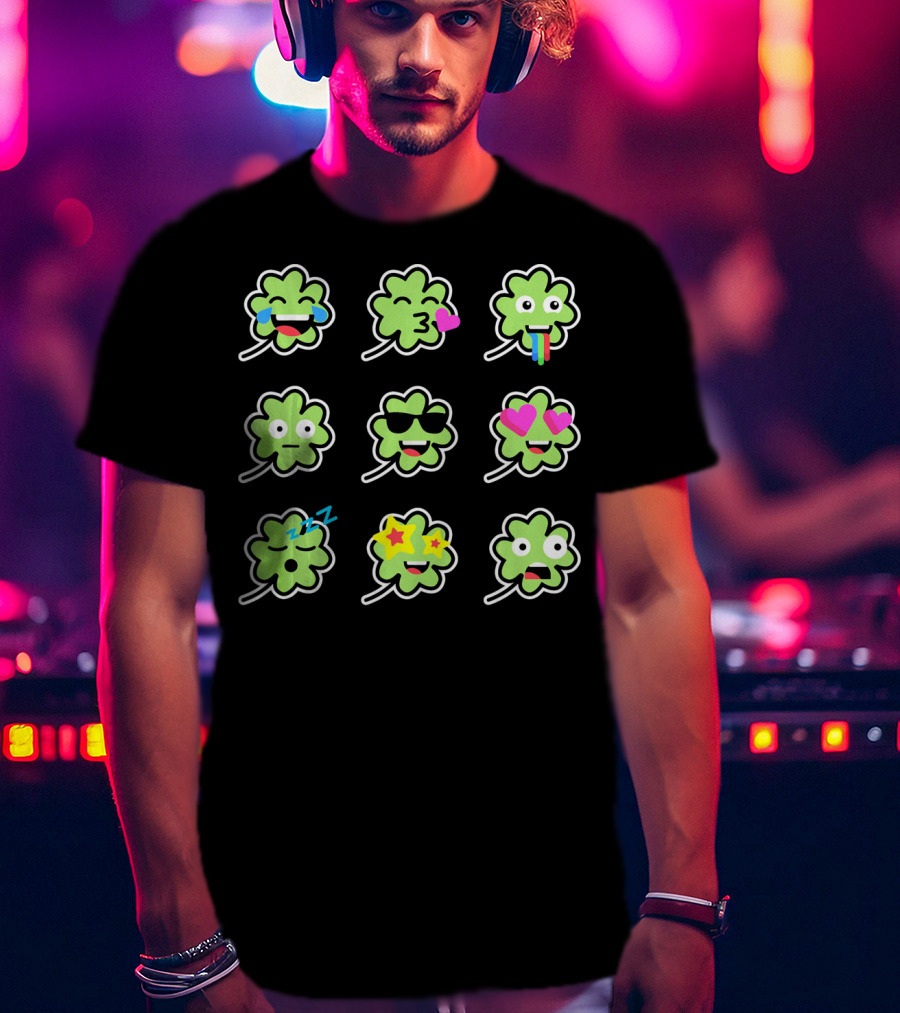 Shamrock Emoji Faces Funny St Patricks Day T-Shirt
