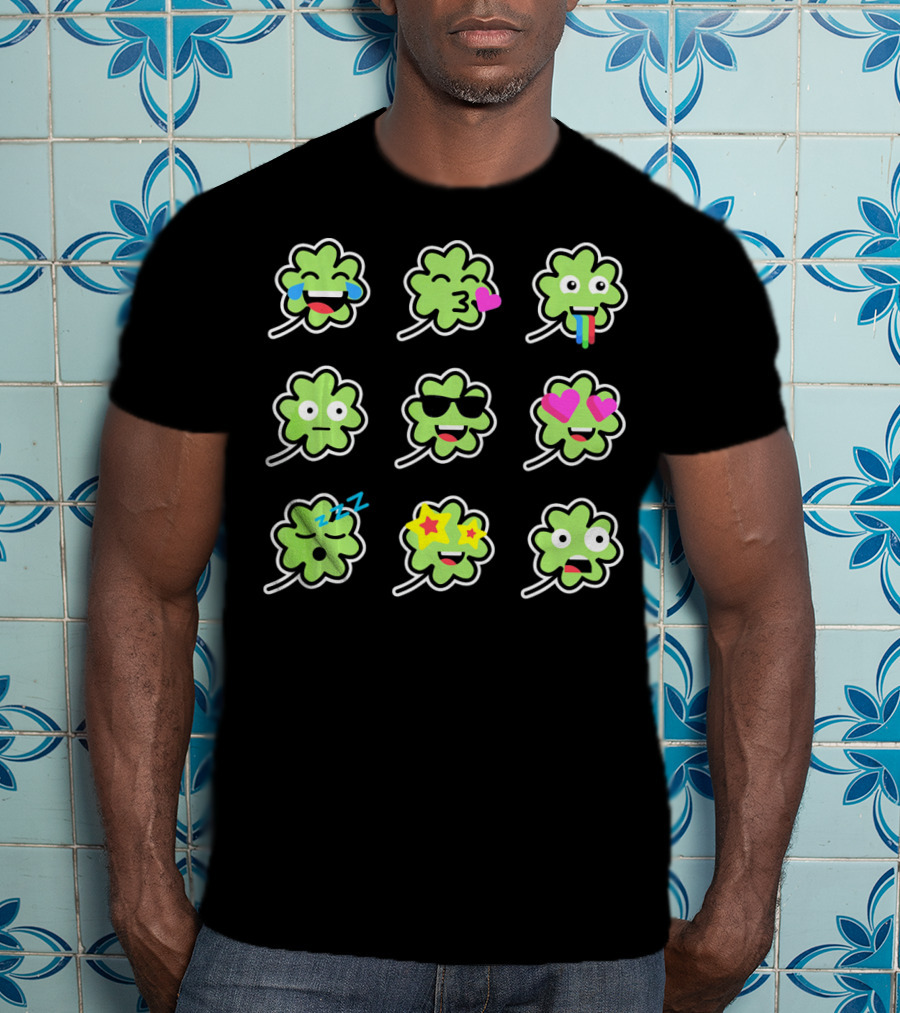 Shamrock Emoji Faces Funny St Patricks Day T-Shirt