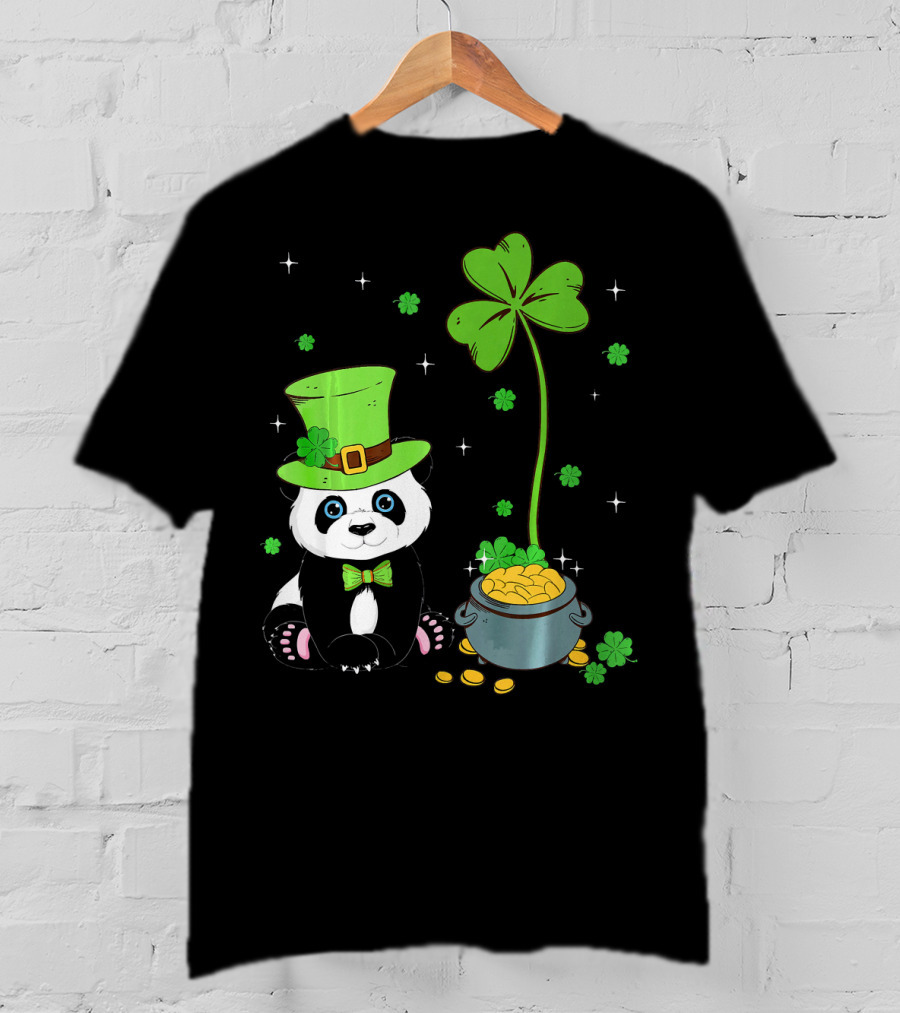Shamrock Leprechaun Panda St Patricks Pot Of Gold T-Shirt