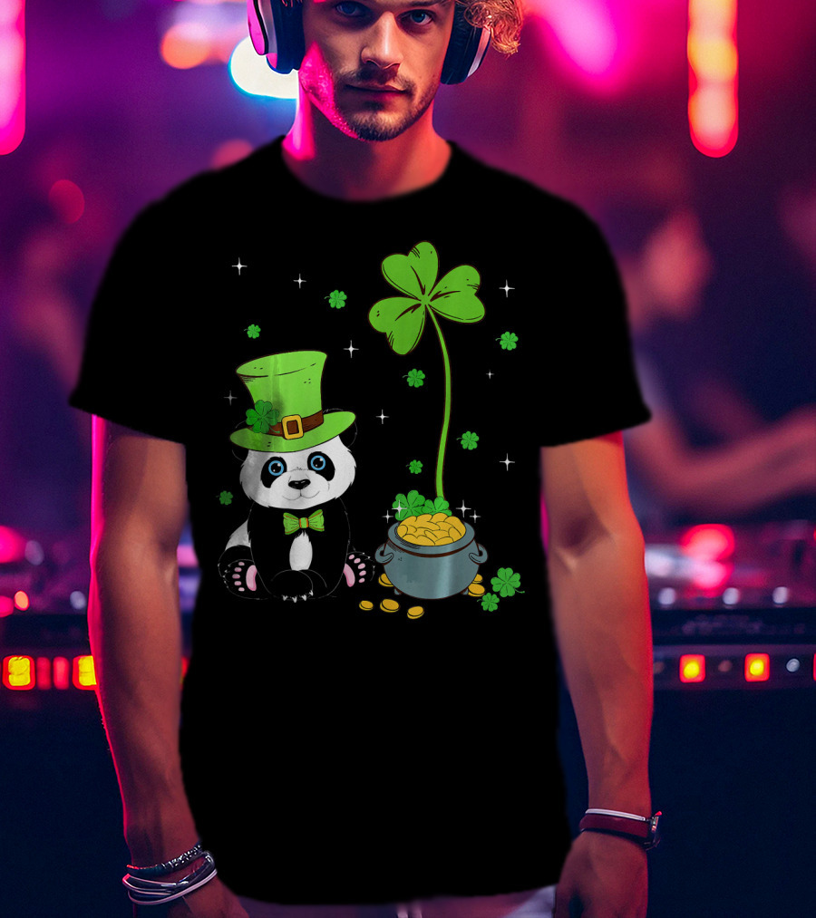 Shamrock Leprechaun Panda St Patricks Pot Of Gold T-Shirt