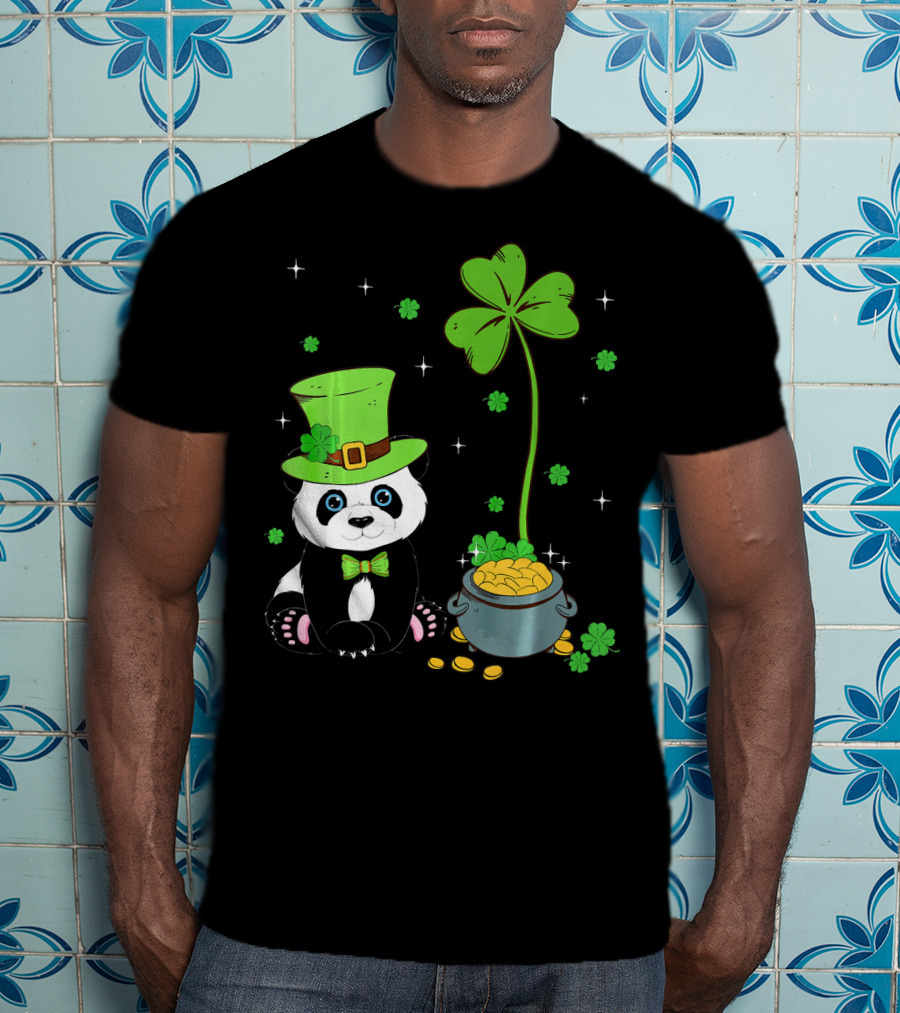 Shamrock Leprechaun Panda St Patricks Pot Of Gold T-Shirt