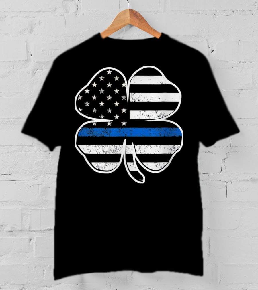 Police Flag Thin Blue Line Shamrock T-Shirt