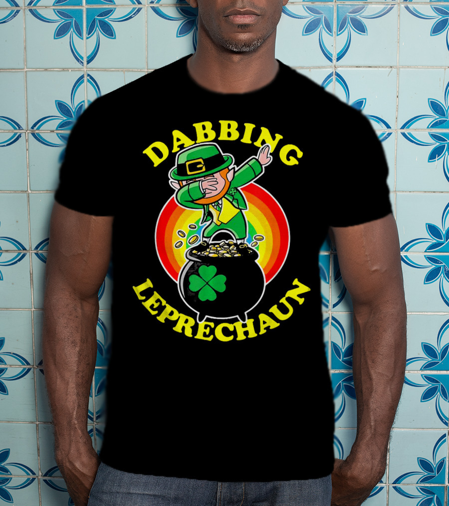Dabbing Leprechaun Pot Of Gold Rainbow T-Shirt