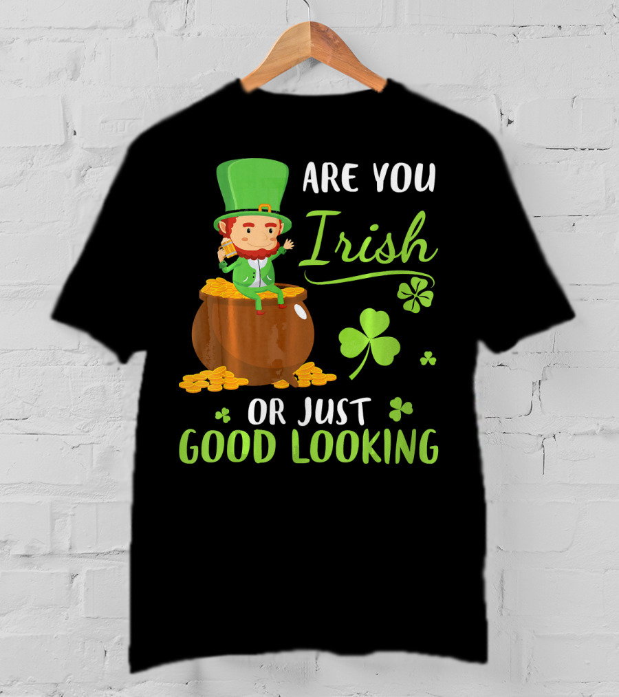 Are You Irish Or Just Good Looking Leprechaun Sitting On Gold T-Shirt
