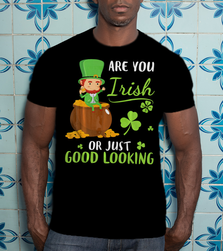 Are You Irish Or Just Good Looking Leprechaun Sitting On Gold T-Shirt
