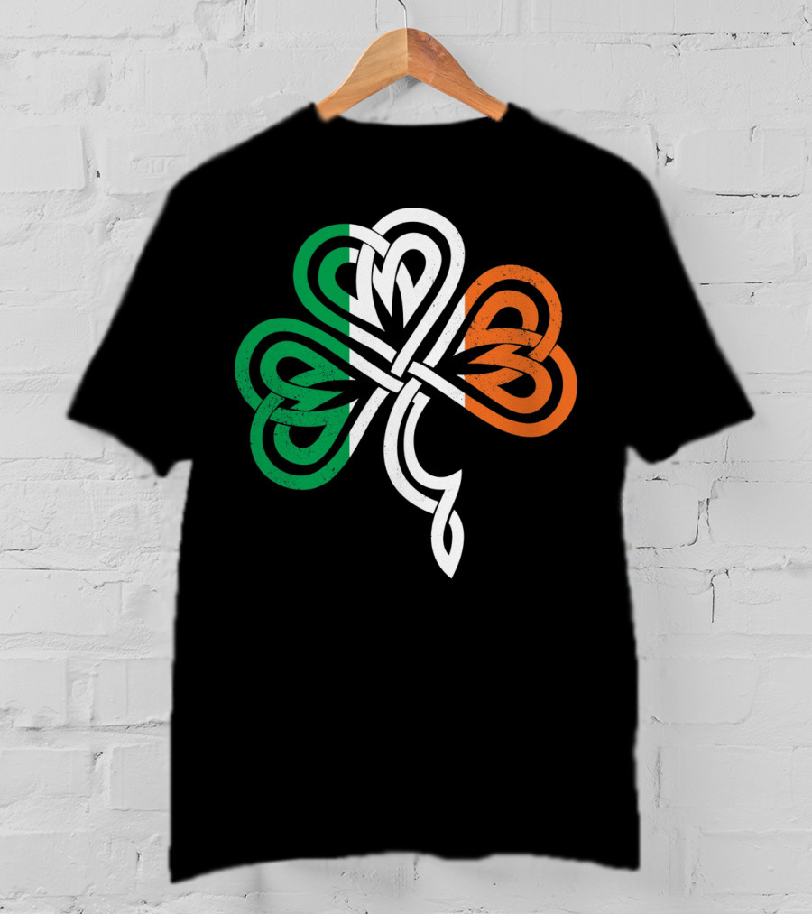 Celtic Knot Shamrock With Irish Flag Colors T-Shirt
