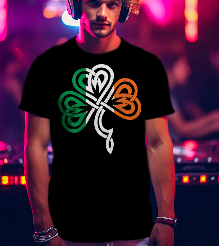 Celtic Knot Shamrock With Irish Flag Colors T-Shirt