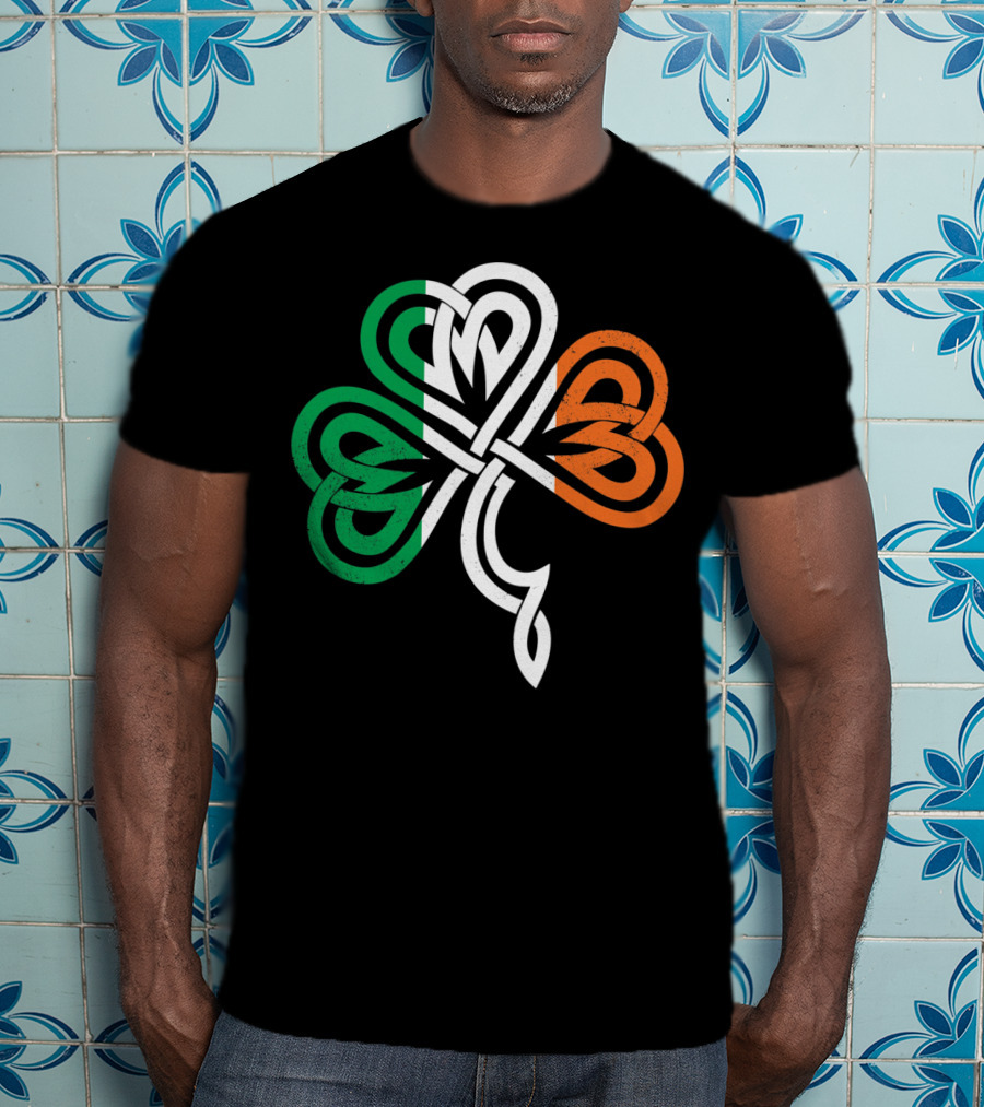 Celtic Knot Shamrock With Irish Flag Colors T-Shirt