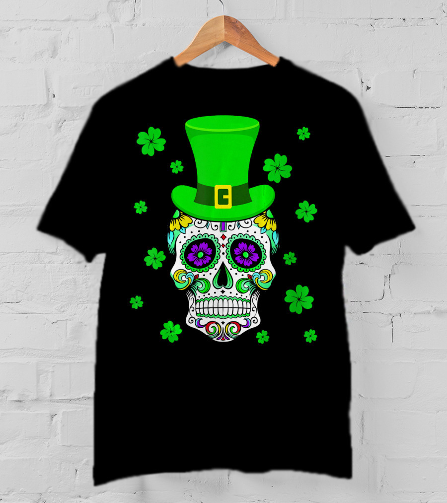 Leprechaun Sugar Skull Shamrock St Patrick's Day T-Shirt