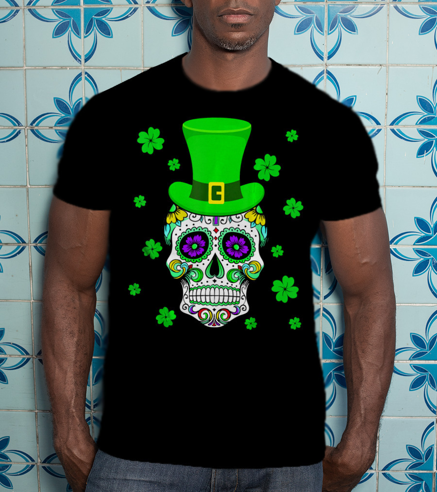 Leprechaun Sugar Skull Shamrock St Patrick's Day T-Shirt