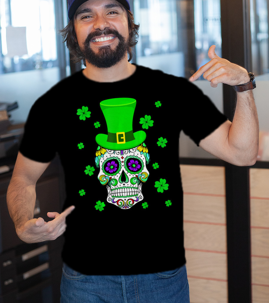 Leprechaun Sugar Skull Shamrock St Patrick's Day T-Shirt
