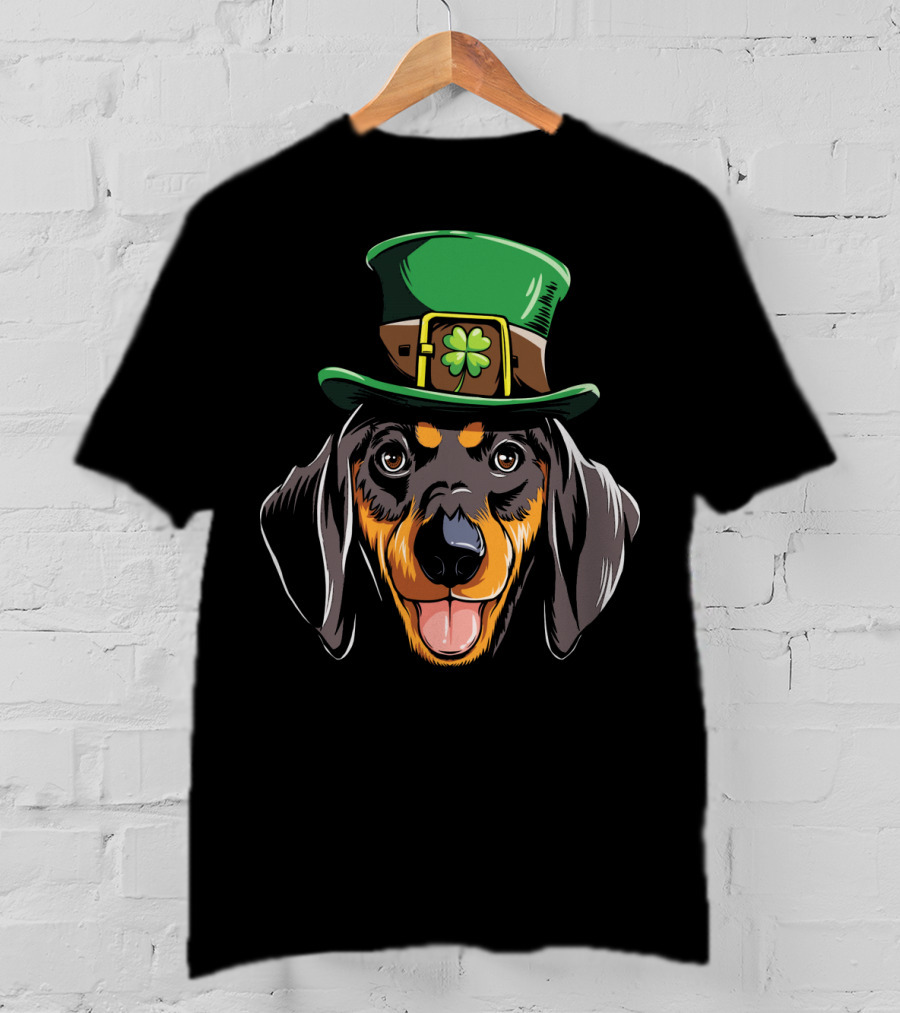 Dachshund Leprechaun St Patricks Hat Shamrock T-Shirt