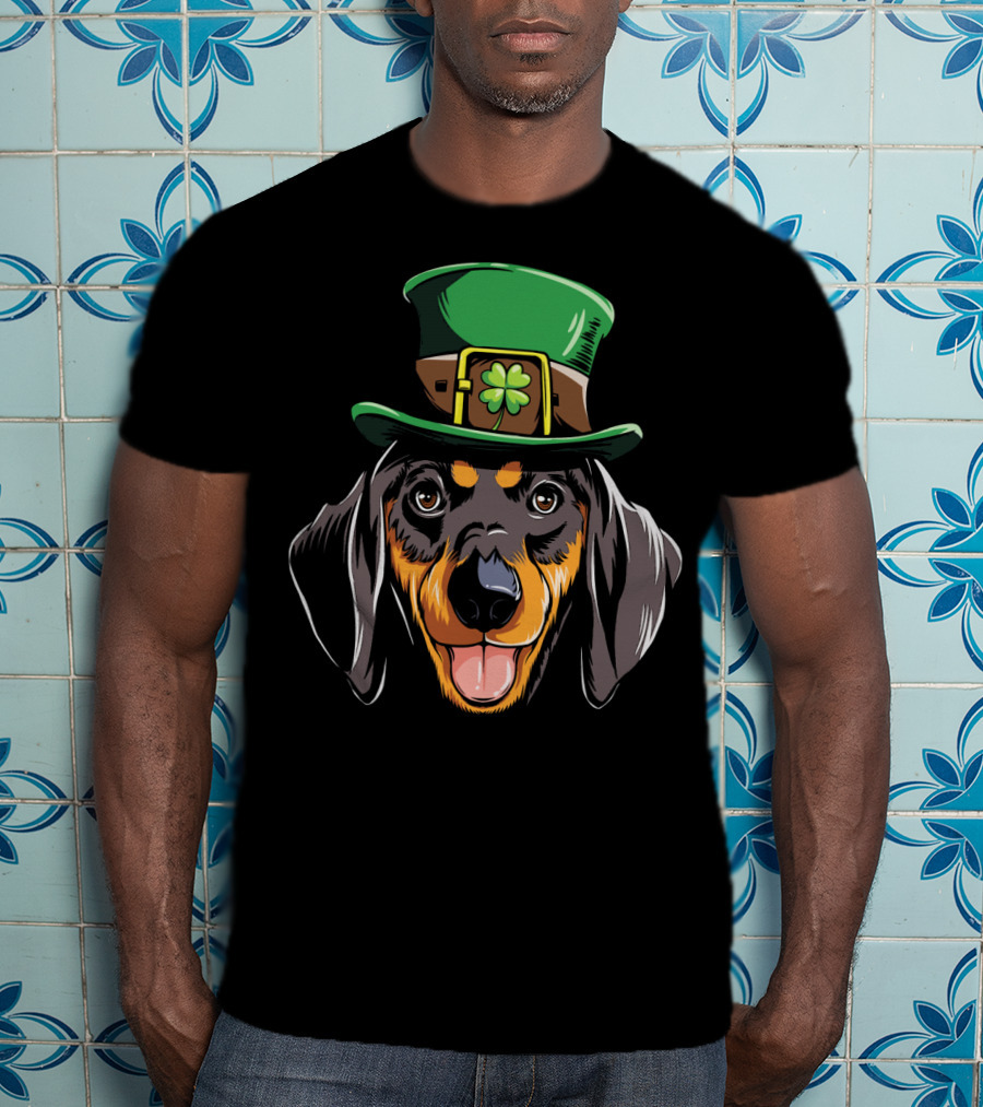 Dachshund Leprechaun St Patricks Hat Shamrock T-Shirt