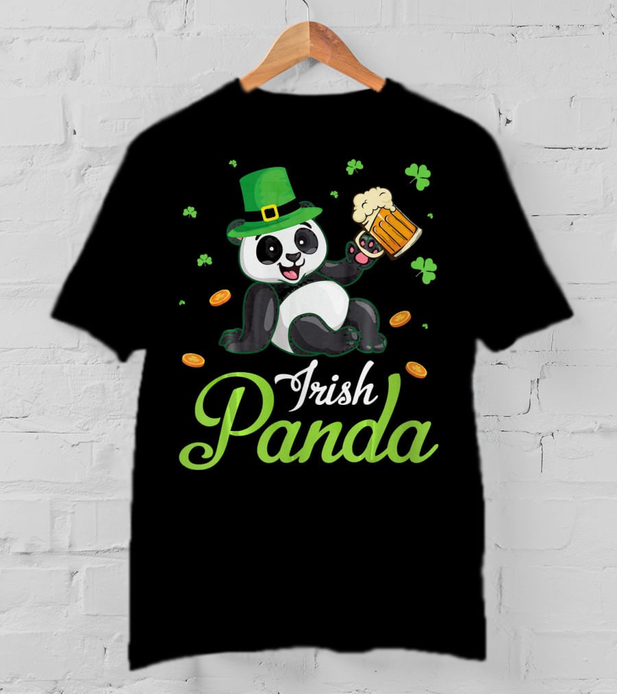 Irish Panda Leprechaun Drinking Shamrocks Go T-Shirt