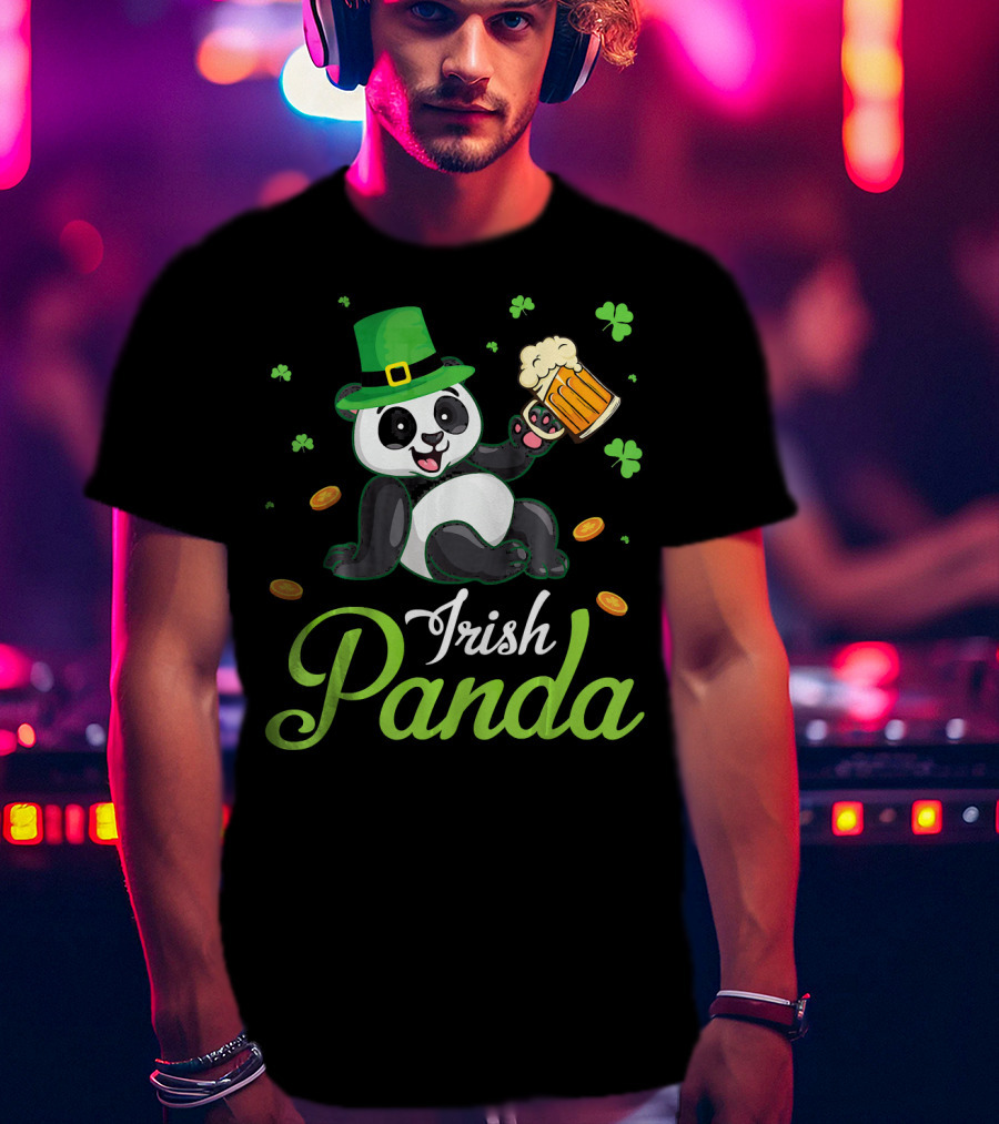 Irish Panda Leprechaun Drinking Shamrocks Go T-Shirt