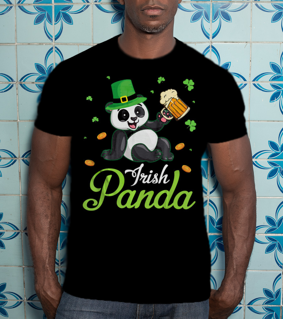 Irish Panda Leprechaun Drinking Shamrocks Go T-Shirt