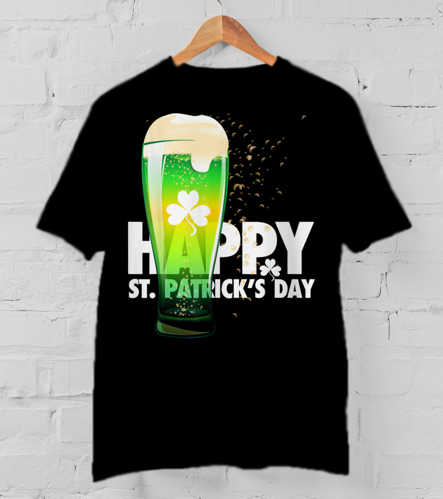 Happy St. Patrick's Day Irish Green Beer With Shamrock Bubbles T-Shirt