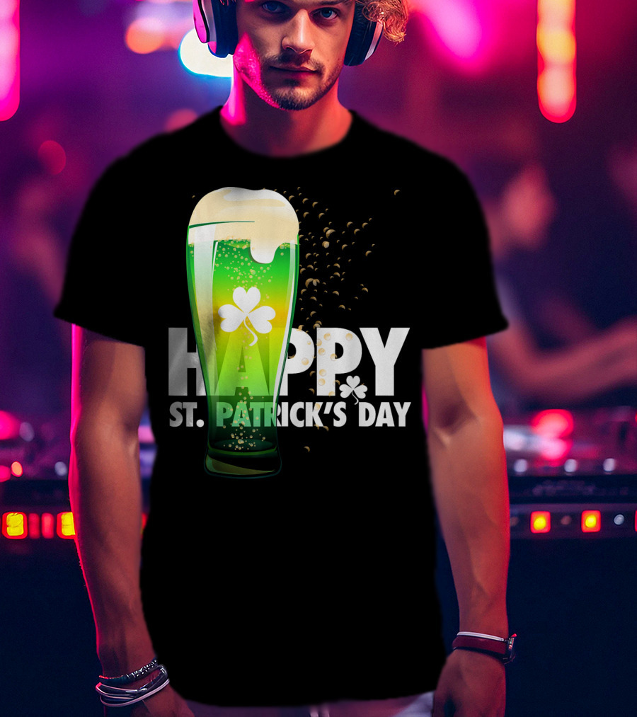 Happy St. Patrick's Day Irish Green Beer With Shamrock Bubbles T-Shirt